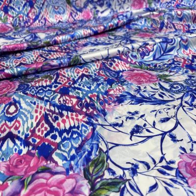 Dolce Gabbana Mavi Pembe Gül İpeksi Saten Kumaş
