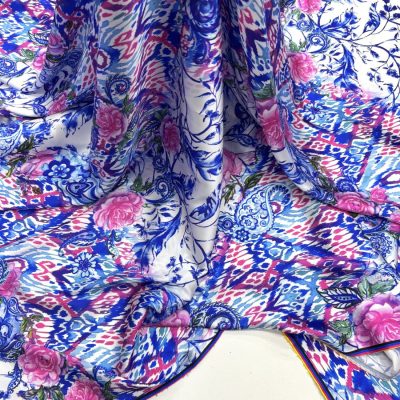 Dolce Gabbana Mavi Pembe Gül İpeksi Saten Kumaş