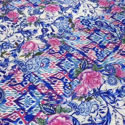 Dolce Gabbana Mavi Pembe Gül İpeksi Saten Kumaş