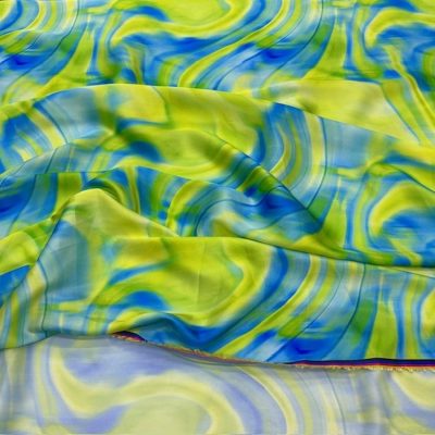 Emilio Pucci Mavi Yeşil İpeksi Saten Kumaş KZ