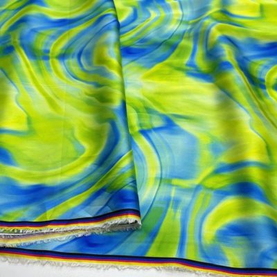 Emilio Pucci Mavi Yeşil İpeksi Saten Kumaş KZ