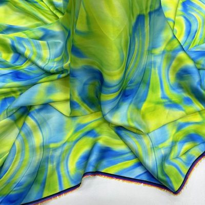 Emilio Pucci Mavi Yeşil İpeksi Saten Kumaş KZ