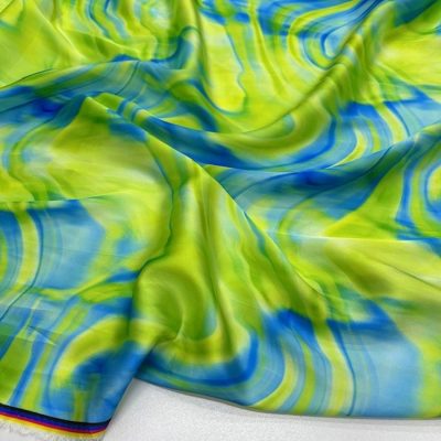 Emilio Pucci Mavi Yeşil İpeksi Saten Kumaş KZ
