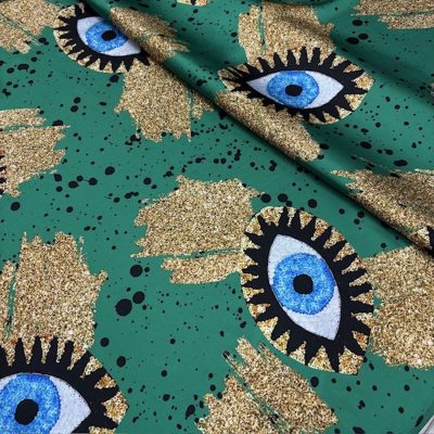Moschino Varaklı Göz İpeksi Saten Kumaş Yeşil KZ
