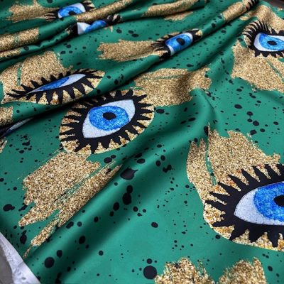 Moschino Varaklı Göz İpeksi Saten Kumaş Yeşil KZ