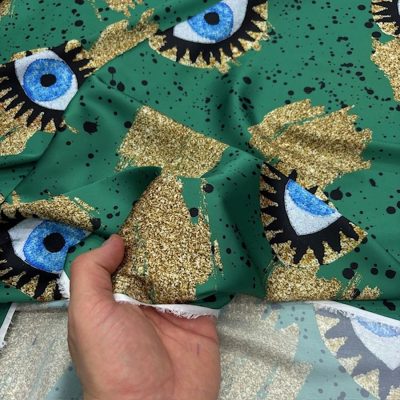 Moschino Varaklı Göz İpeksi Saten Kumaş Yeşil KZ