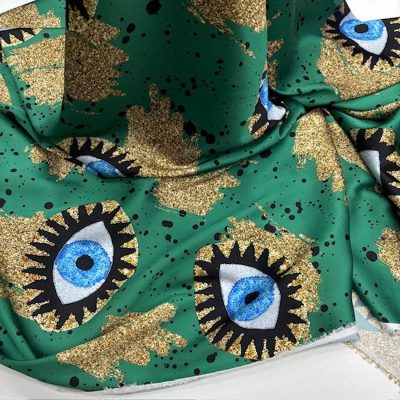Moschino Varaklı Göz İpeksi Saten Kumaş Yeşil KZ