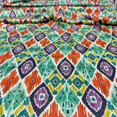 Rengarenk İkat Desenli İpeksi Saten Kumaş KZ
