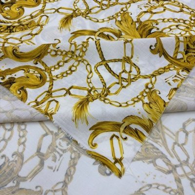 Versace Gold Zincir Desenli Keten Kumaş KZ