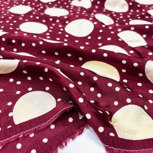 Bordo Krem Puantiyeli Jakarlı Cupro Kumaş SRVT