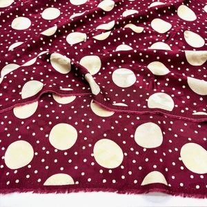 Bordo Krem Puantiyeli Jakarlı Cupro Kumaş SRVT