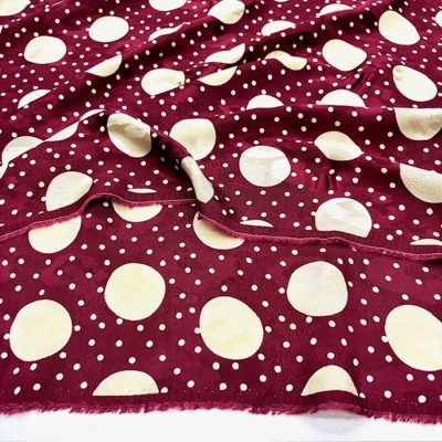 Bordo Krem Puantiyeli Jakarlı Cupro Kumaş SRVT
