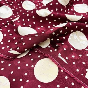 Bordo Krem Puantiyeli Jakarlı Cupro Kumaş SRVT