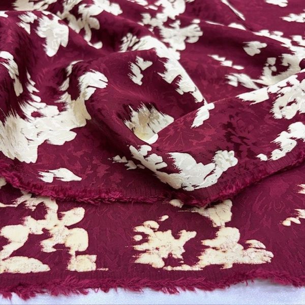 Bordo Tasarım Jakarlı Pamuklu Cupro Kumaş SRVT