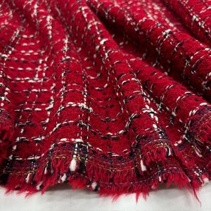 Kırmızı Lüks Tweed Kumaş BYR