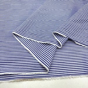 Koyu Mavi Çizgili Pamuklu Poplin Kumaş