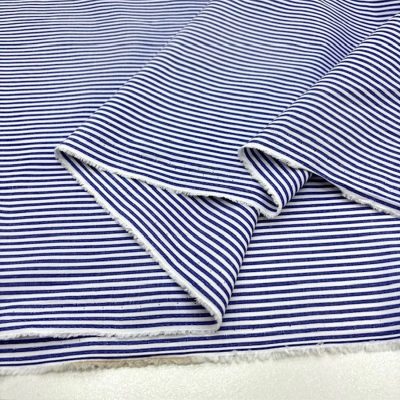 Koyu Mavi Çizgili Pamuklu Poplin Kumaş