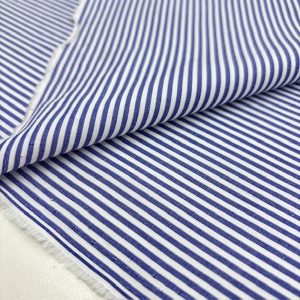 Koyu Mavi Çizgili Pamuklu Poplin Kumaş