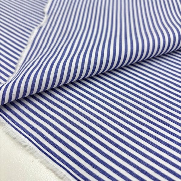 Koyu Mavi Çizgili Pamuklu Poplin Kumaş