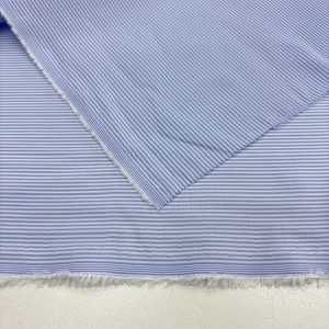 Mavi Dikey Çizgili Pamuklu Poplin Kumaş