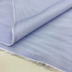 Mavi Dikey Çizgili Pamuklu Poplin Kumaş
