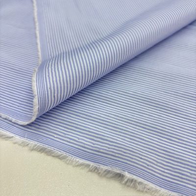 Mavi Dikey Çizgili Pamuklu Poplin Kumaş