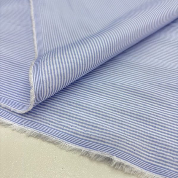 Mavi Dikey Çizgili Pamuklu Poplin Kumaş