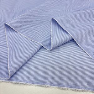 Mavi Dikey Çizgili Pamuklu Poplin Kumaş