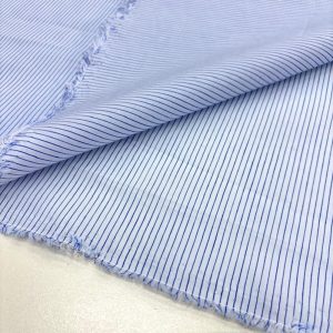 Mavi İnce Çizgili Pamuklu Poplin Kumaş