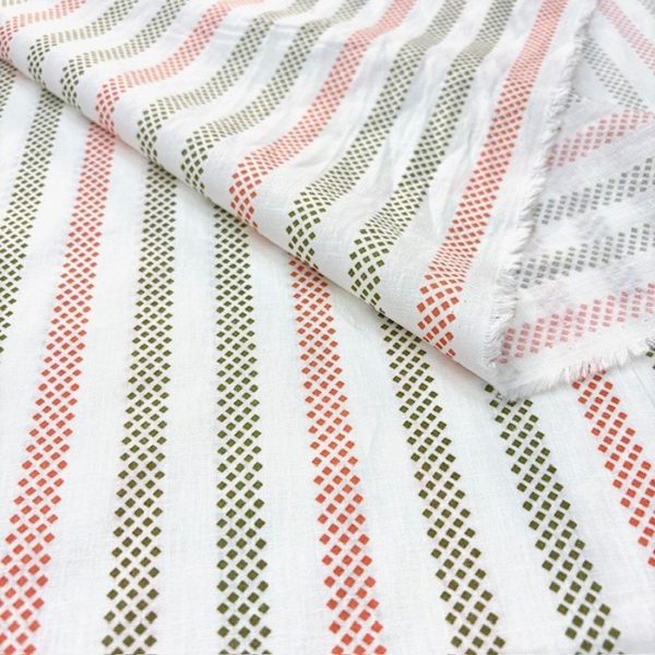Pastel Geometrik Çizgili Pamuklu Keten Kumaş