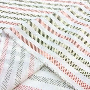 Pastel Geometrik Çizgili Pamuklu Keten Kumaş