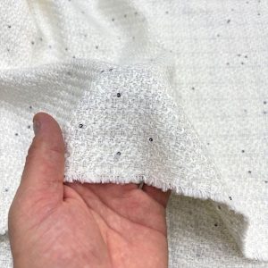 Ekru Beyaz Parıltılı Pullu Tweed Kumaş SRVT