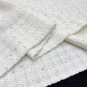 Ekru Beyaz Parıltılı Pullu Tweed Kumaş SRVT