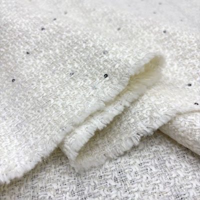 Ekru Beyaz Parıltılı Pullu Tweed Kumaş SRVT