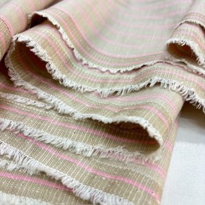 Pembe Çizgili Süper Ham Keten Kumaş