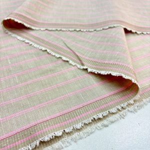 Pembe Çizgili Süper Ham Keten Kumaş