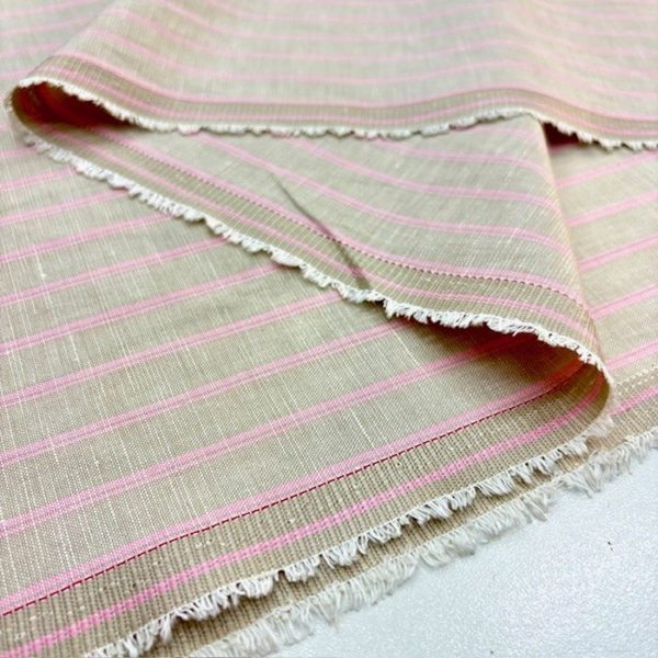 Pembe Çizgili Süper Ham Keten Kumaş