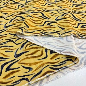 Sarı Hardal Desenli Belmando Viskon Kumaş YVZ