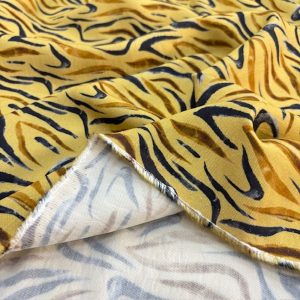 Sarı Hardal Desenli Belmando Viskon Kumaş YVZ