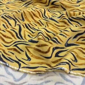 Sarı Hardal Desenli Belmando Viskon Kumaş YVZ