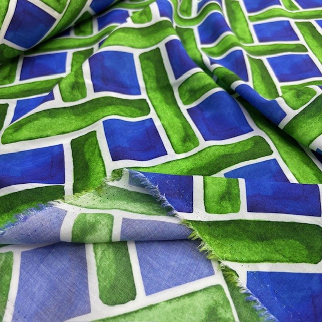 Yeşil Kareli Vual Viskon Kumaş YVZ