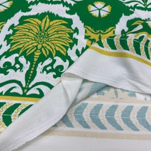 Yeşil Otantik Desenli %100 Keten Kumaş BYR