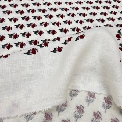 Gül Pano Desenli %100 Ham Keten Kumaş BYR