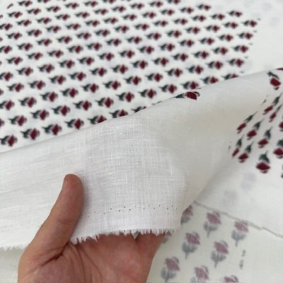 Gül Pano Desenli %100 Ham Keten Kumaş BYR