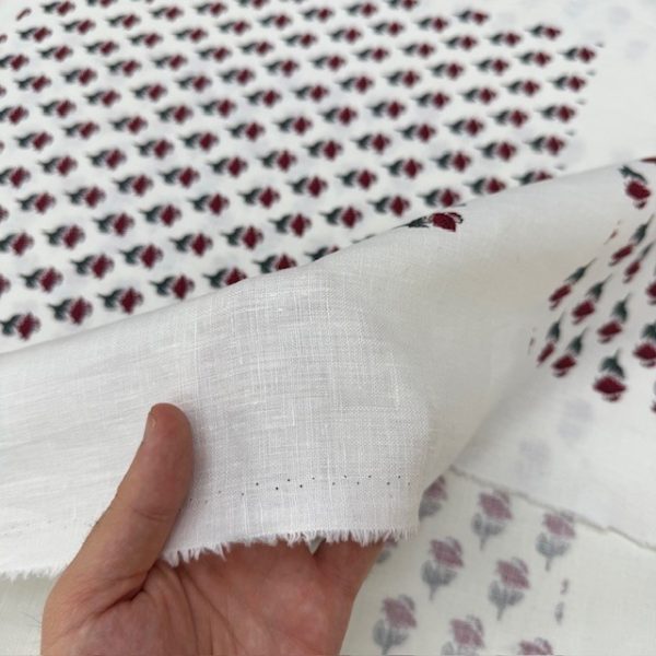 Gül Pano Desenli %100 Ham Keten Kumaş BYR