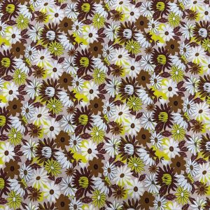 Kahve Sarı Papatya Çiçekli Viskon Kumaş YVZ