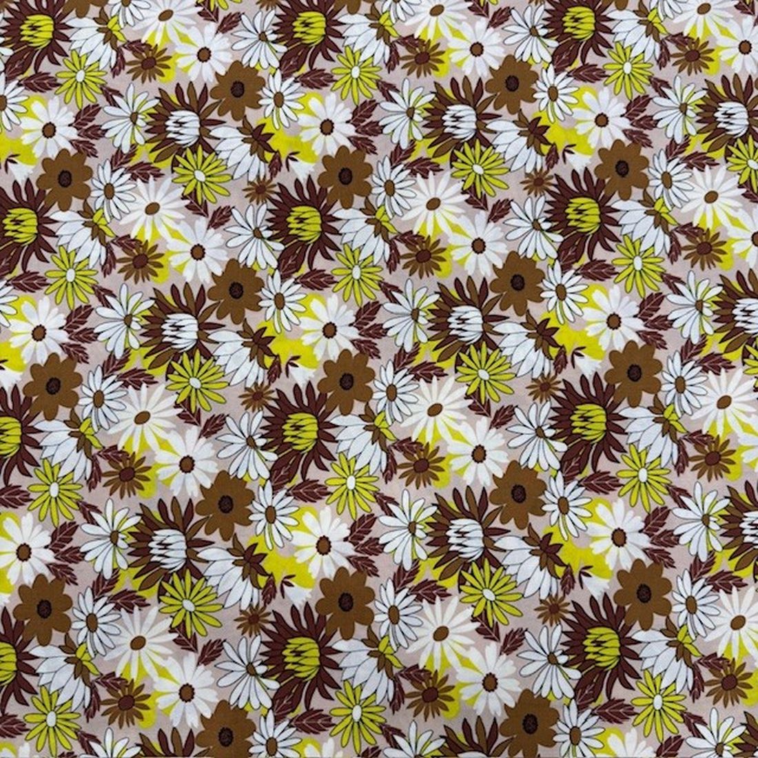 Kahve Sarı Papatya Çiçekli Viskon Kumaş YVZ
