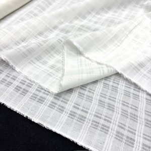 Kendinden Çizgili Saf Pamuk Vual Kumaş Beyaz