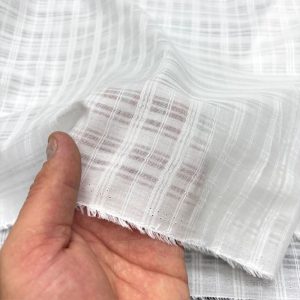 Kendinden Çizgili Saf Pamuk Vual Kumaş Beyaz