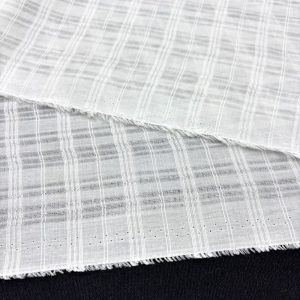 Kendinden Çizgili Saf Pamuk Vual Kumaş Beyaz